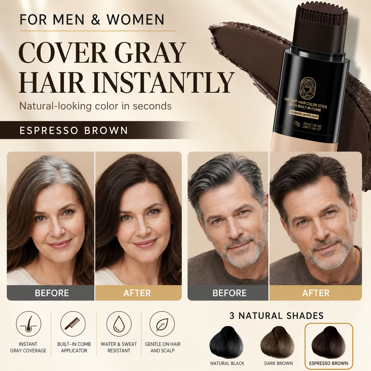 ⏰47% OFF!!✨Instant Hair Colour Stick with Built-In Comb🔥