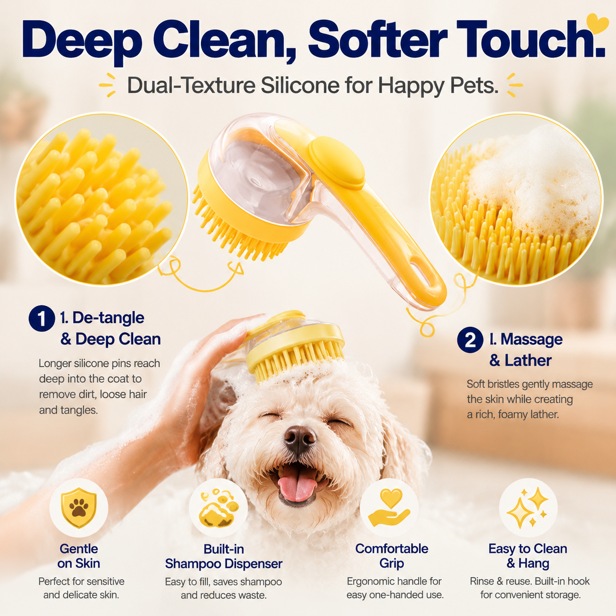 Buy 1 Get 1 Free — 2-in-1 Shampoo Dispensing Pet Bath Brush