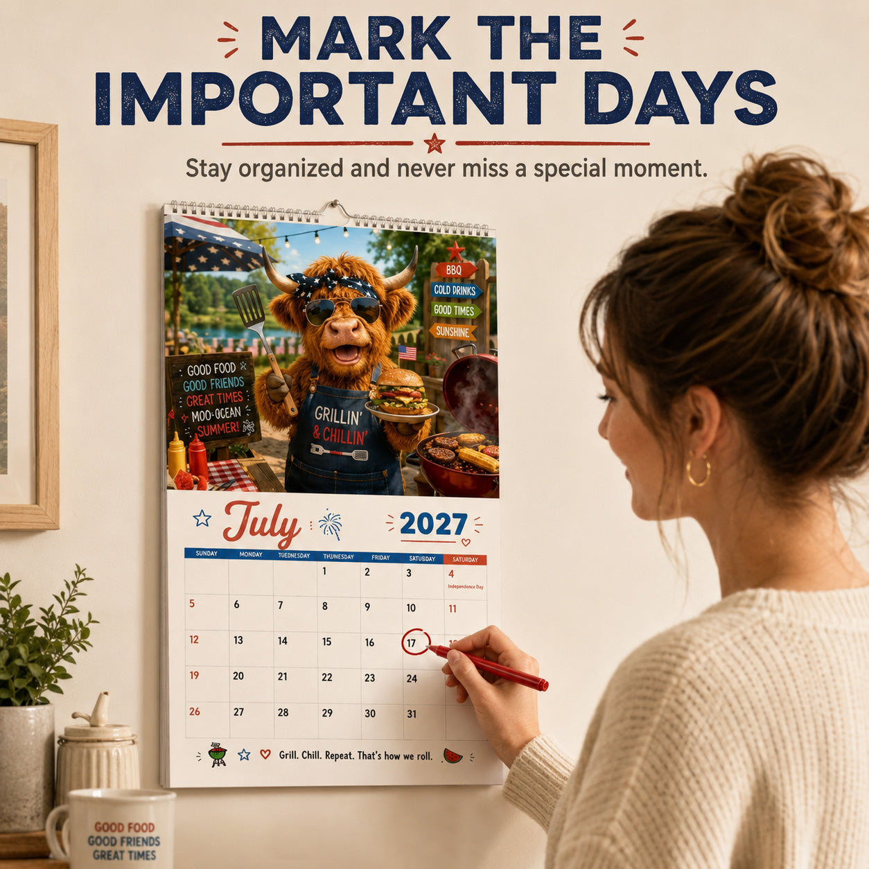 2027 Funny Highland Cow Wall Calendar