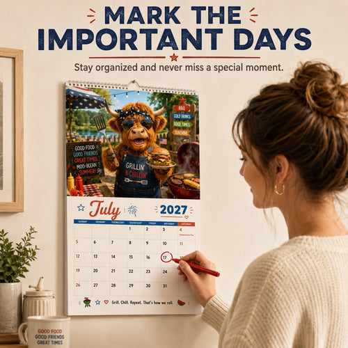 2027 Funny Highland Cow Wall Calendar