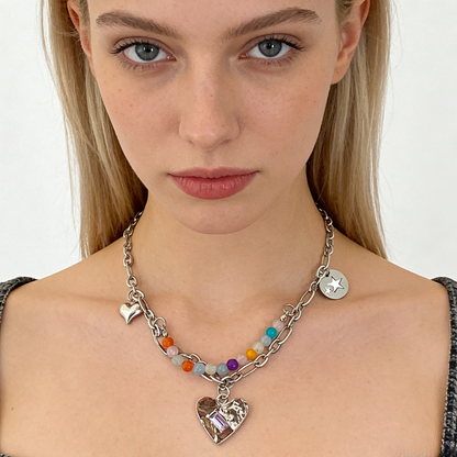 Colorful Beaded Heart Necklace