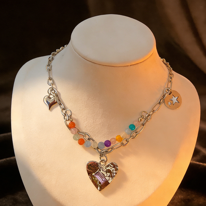 Colorful Beaded Heart Necklace
