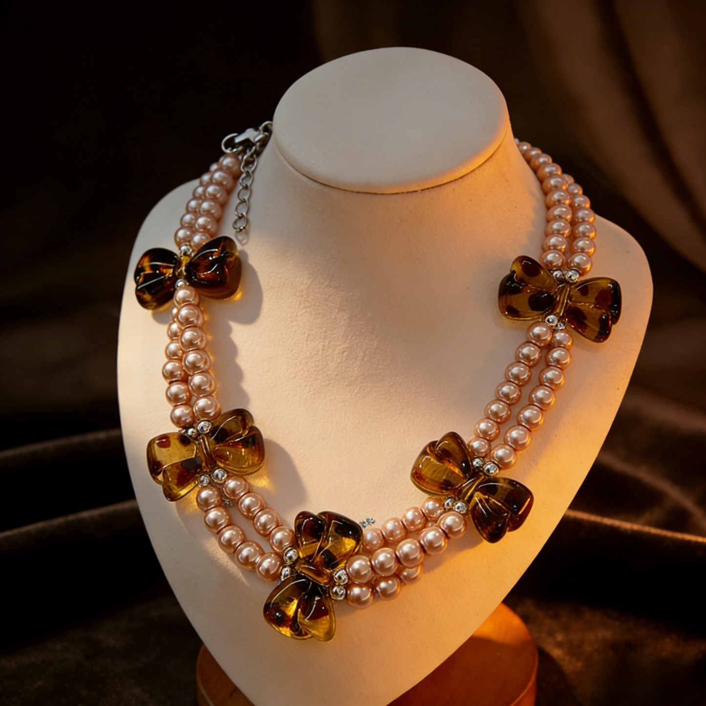 Leopard Print Bow Double-Layer Beaded Necklace