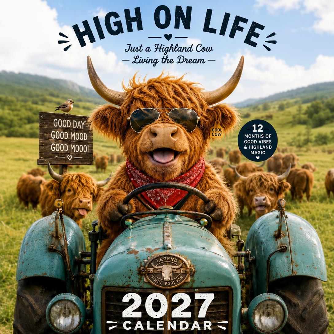 2027 Funny Highland Cow Wall Calendar
