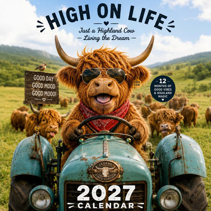 2027 Funny Highland Cow Wall Calendar