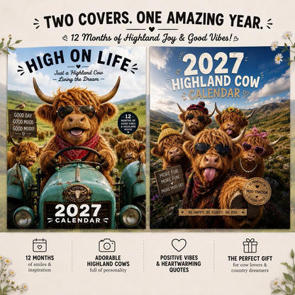 2027 Funny Highland Cow Wall Calendar