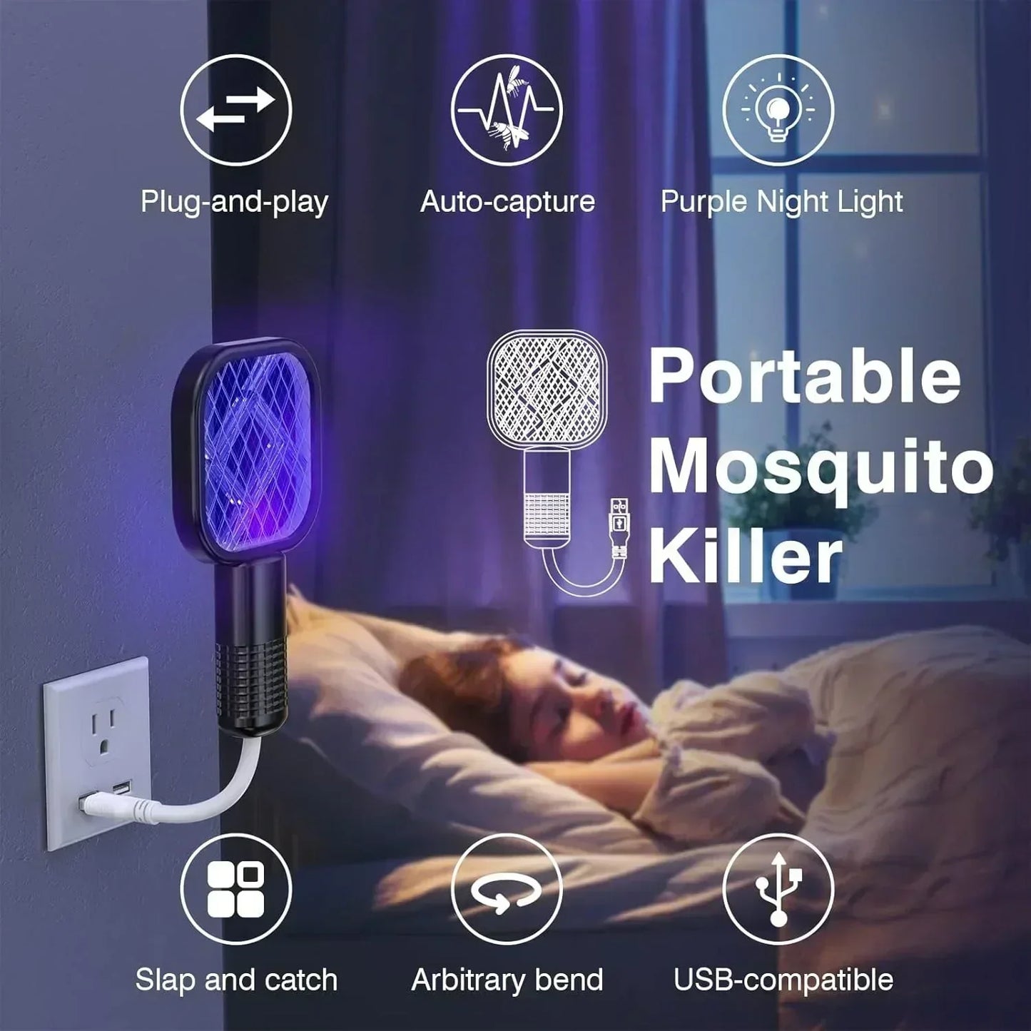 🚫🦟 HOT SALE | 2-in-1 USB Mosquito Swatter & Mosquito Trap Lamp 🦟🚫Mini USB Electric Mosquito Killer Trap