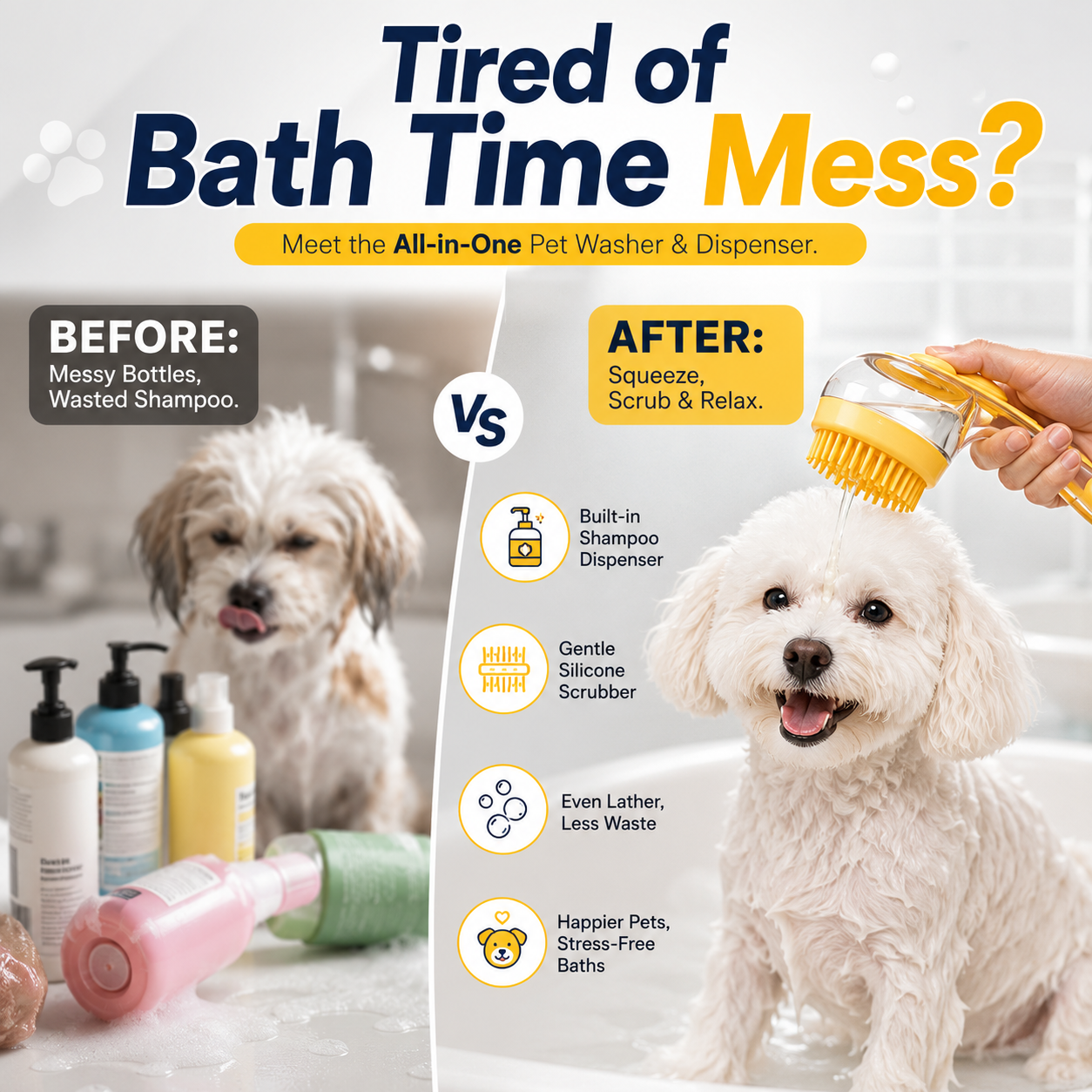 Buy 1 Get 1 Free — 2-in-1 Shampoo Dispensing Pet Bath Brush