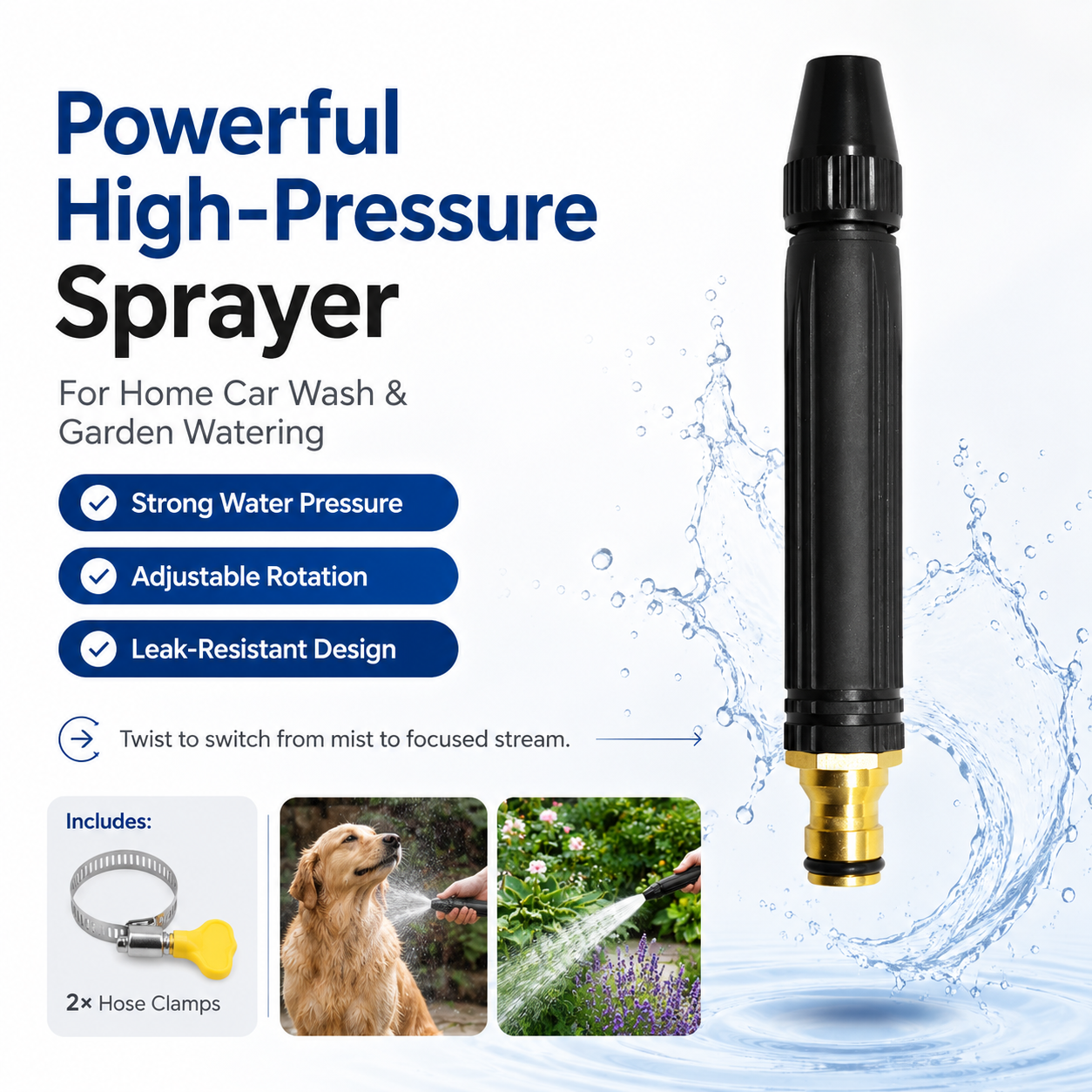 Powerful High-Pressure Spray Nozzle for Home Car Wash & Garden Watering