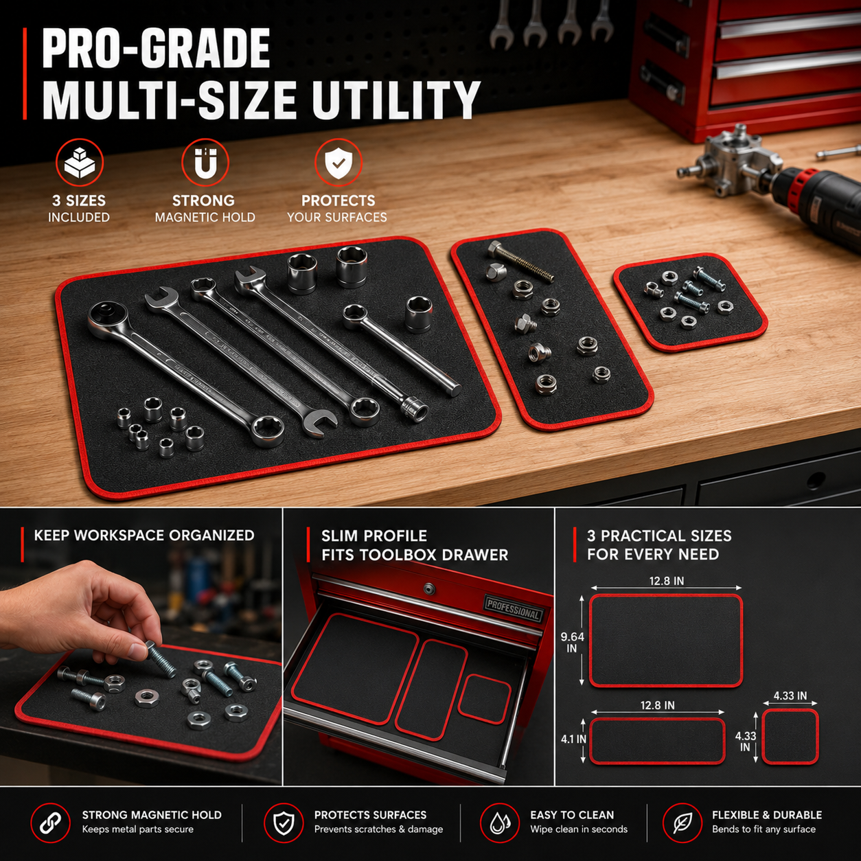 Flexible Magnetic Tool Mat Set for Screws, Sockets & Auto Repairs🛠️🧲