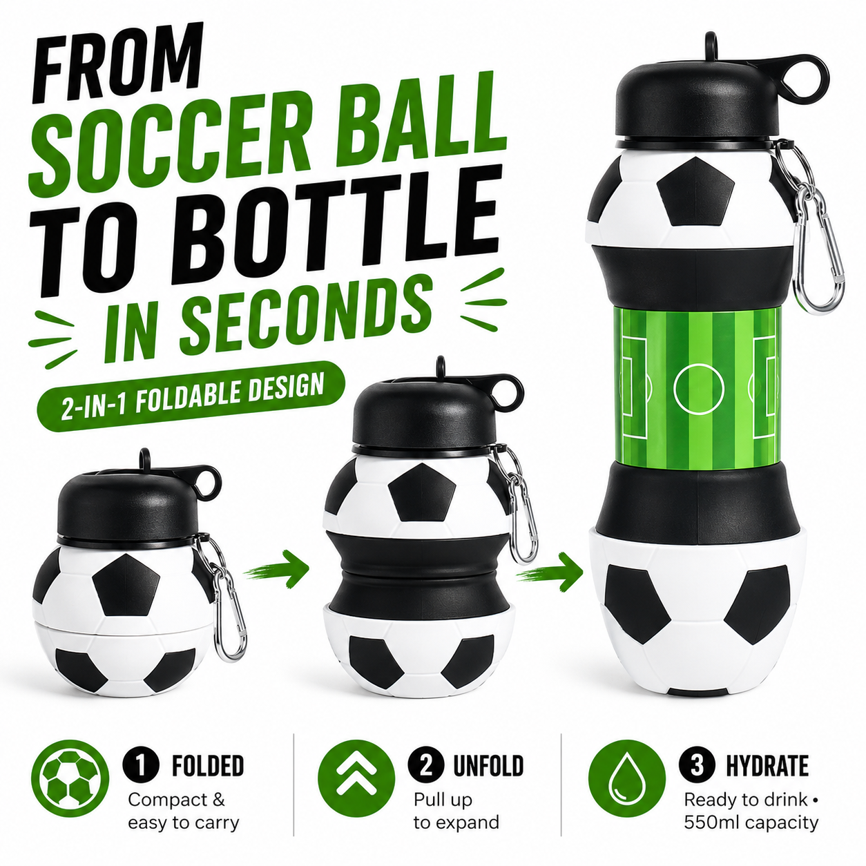 ⚽ World Cup Special: Buy 1 Get 1 FREE!🏃 Kids’ Favorite! 2-in-1 Foldable Football Water Bottle