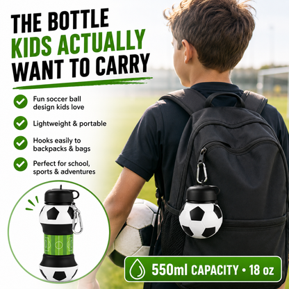 ⚽ World Cup Special: Buy 1 Get 1 FREE!🏃 Kids’ Favorite! 2-in-1 Foldable Football Water Bottle