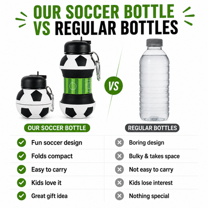 ⚽ World Cup Special: Buy 1 Get 1 FREE!🏃 Kids’ Favorite! 2-in-1 Foldable Football Water Bottle