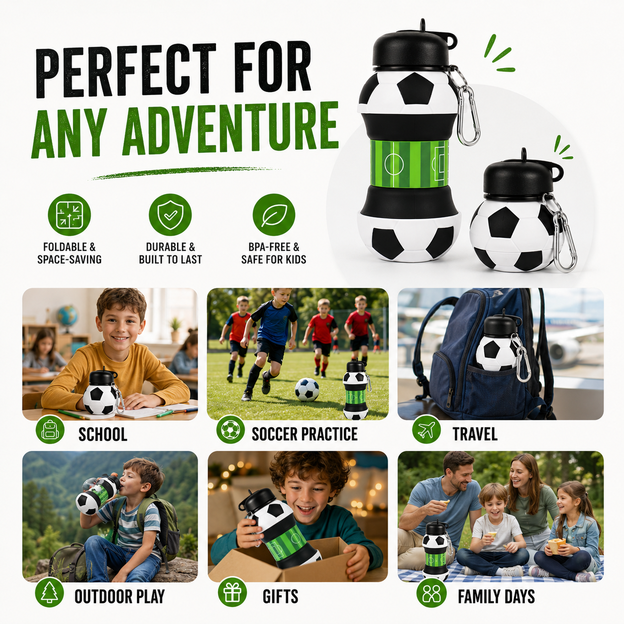 ⚽ World Cup Special: Buy 1 Get 1 FREE!🏃 Kids’ Favorite! 2-in-1 Foldable Football Water Bottle