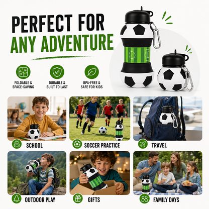 ⚽ World Cup Special: Buy 1 Get 1 FREE!🏃 Kids’ Favorite! 2-in-1 Foldable Football Water Bottle