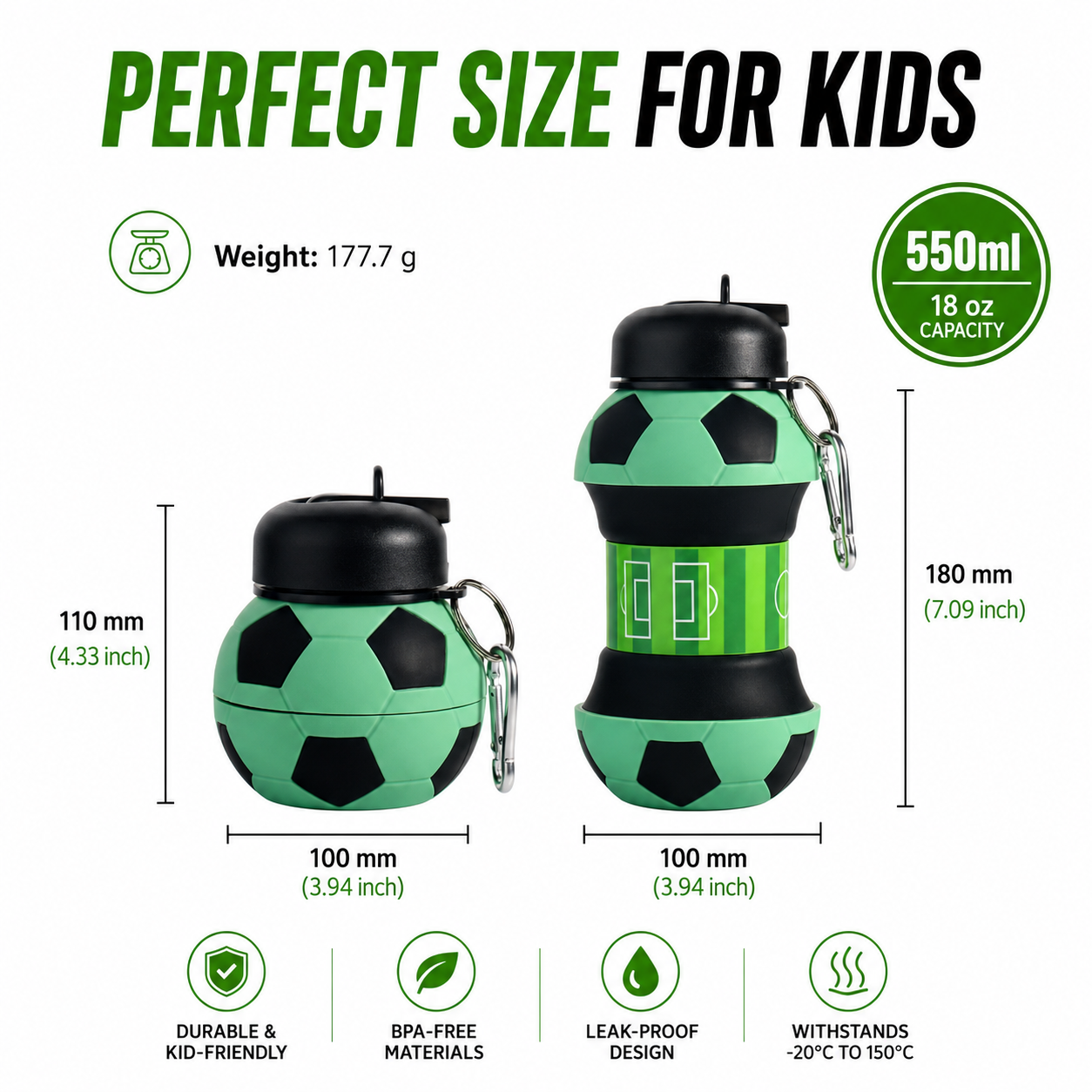 ⚽ World Cup Special: Buy 1 Get 1 FREE!🏃 Kids’ Favorite! 2-in-1 Foldable Football Water Bottle