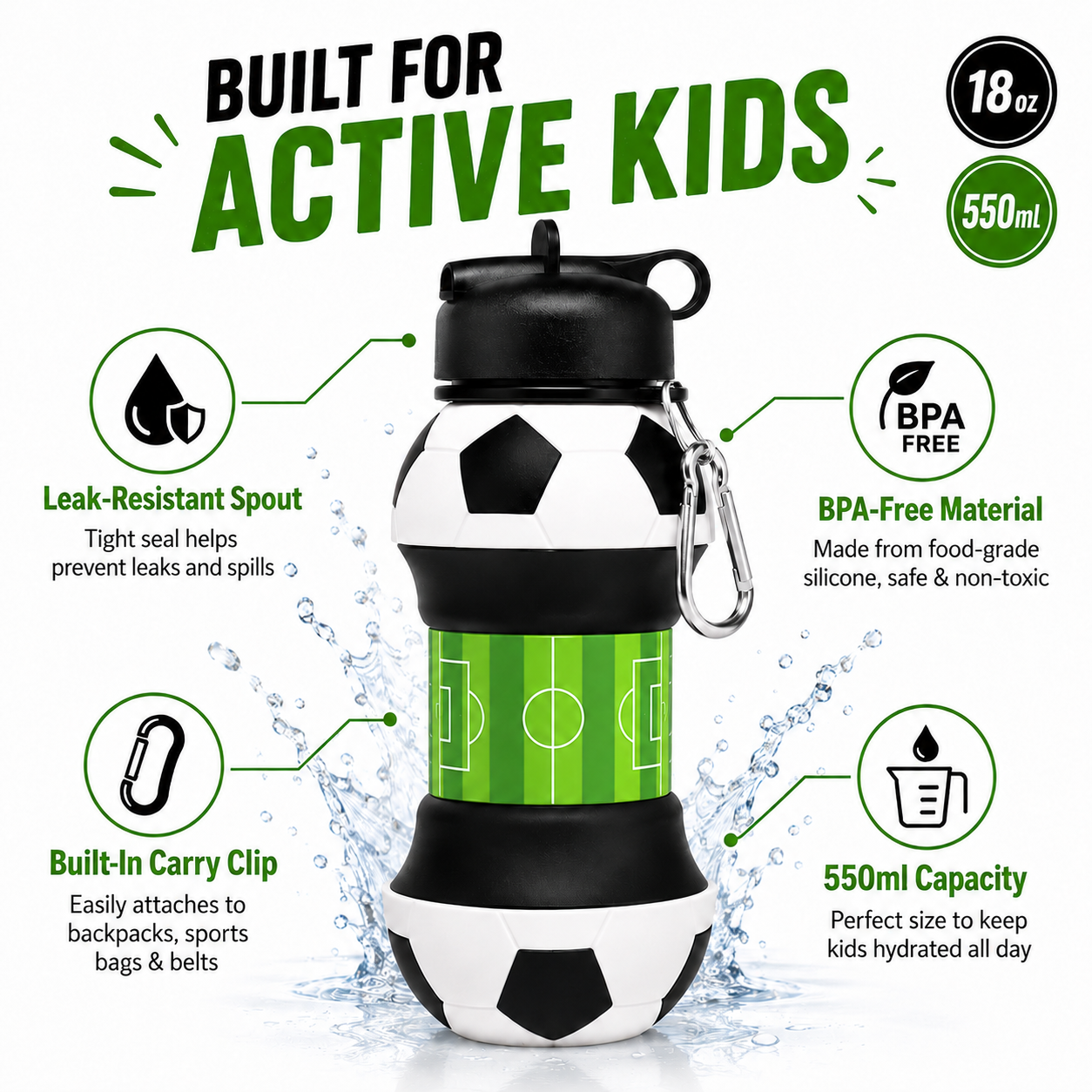 ⚽ World Cup Special: Buy 1 Get 1 FREE!🏃 Kids’ Favorite! 2-in-1 Foldable Football Water Bottle