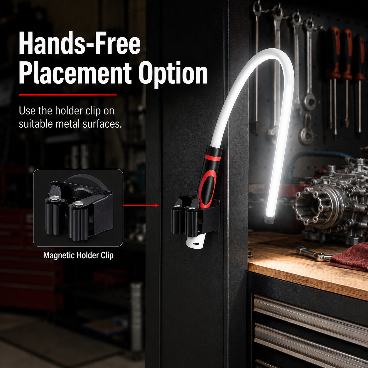 Bendable Rechargeable LED Work Light with Optional Clip for Garage, Car & Emergency Use