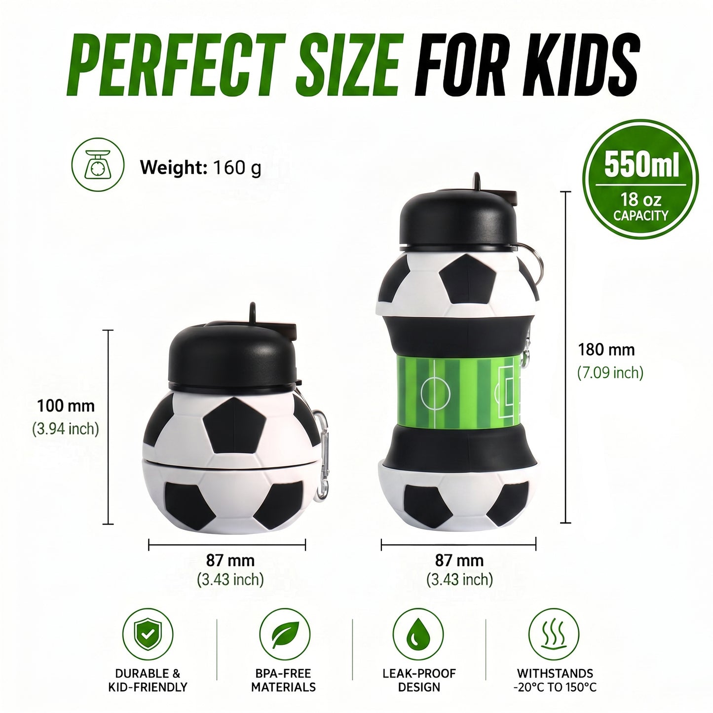 ⚽World Cup Season Special: 550ml Foldable Soccer Ball Water Bottle for Kids