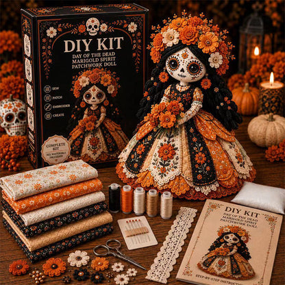 🔥LAST DAY 49% OFF - 🎃Day of the Dead Patchwork Doll DIY Sewing Kit - Handmade Fabric Doll Craft Kit with Floral Details